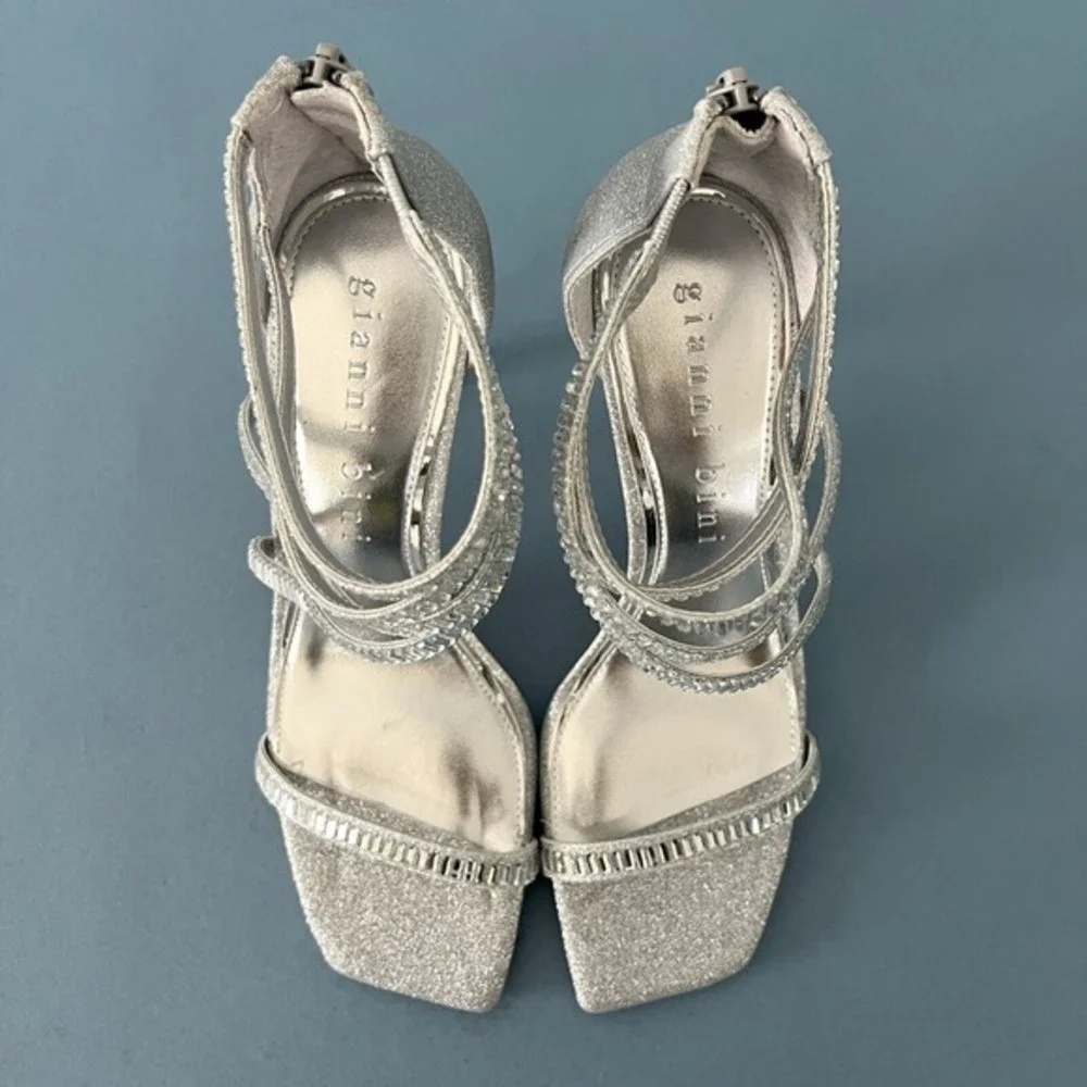 Gianni Bini Shawn Heels Sparkle Embellished Silver Strappy Dress Sandals Size 9
